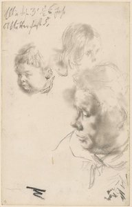 Frauenkopf und zwei Kinderköpfe von Adolph Menzel